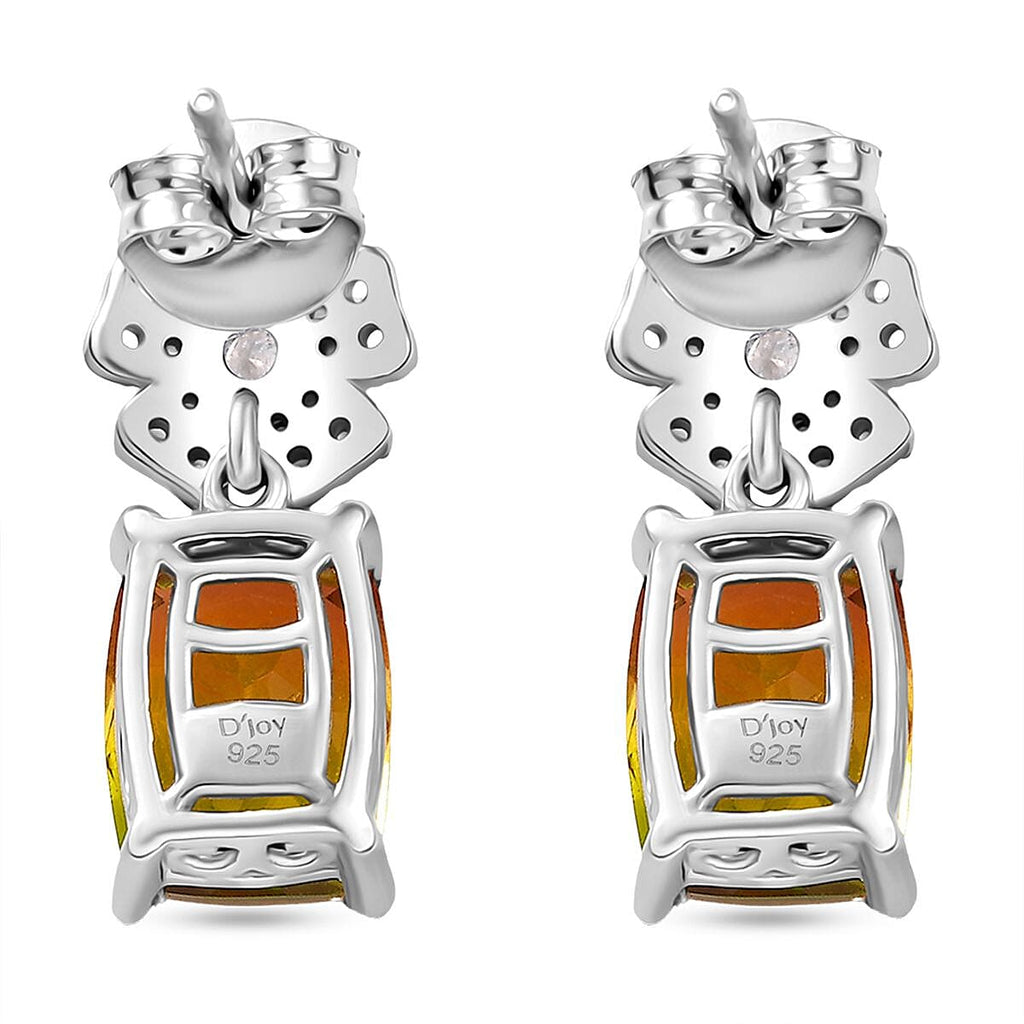 D'joy Rainbow Genesis Quartz & White Zircon Blooming Radiance Stud Push Post Earring in Rhodium Overlay Sterling Silver 5.41 Ct.