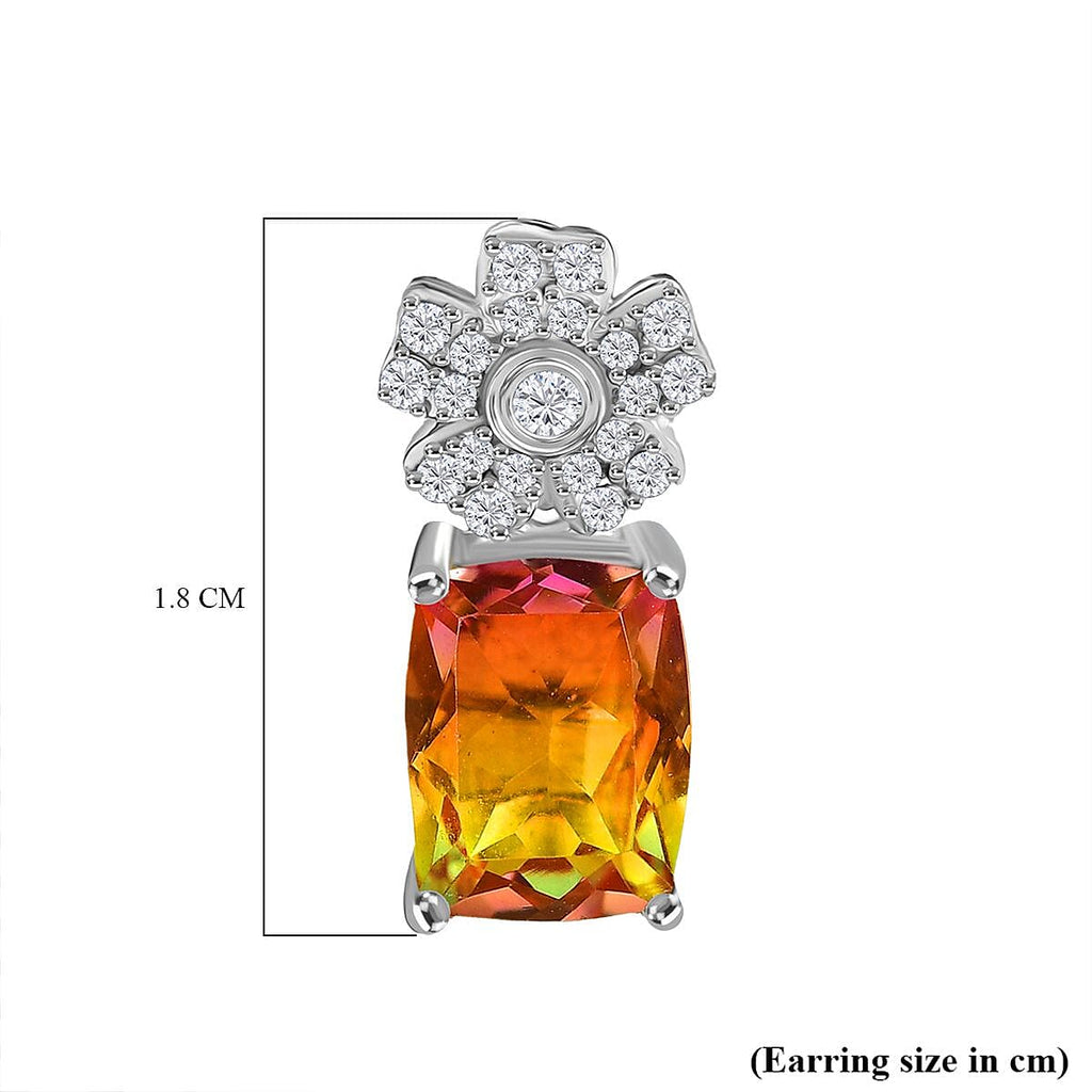 D'joy Rainbow Genesis Quartz & White Zircon Blooming Radiance Stud Push Post Earring in Rhodium Overlay Sterling Silver 5.41 Ct.