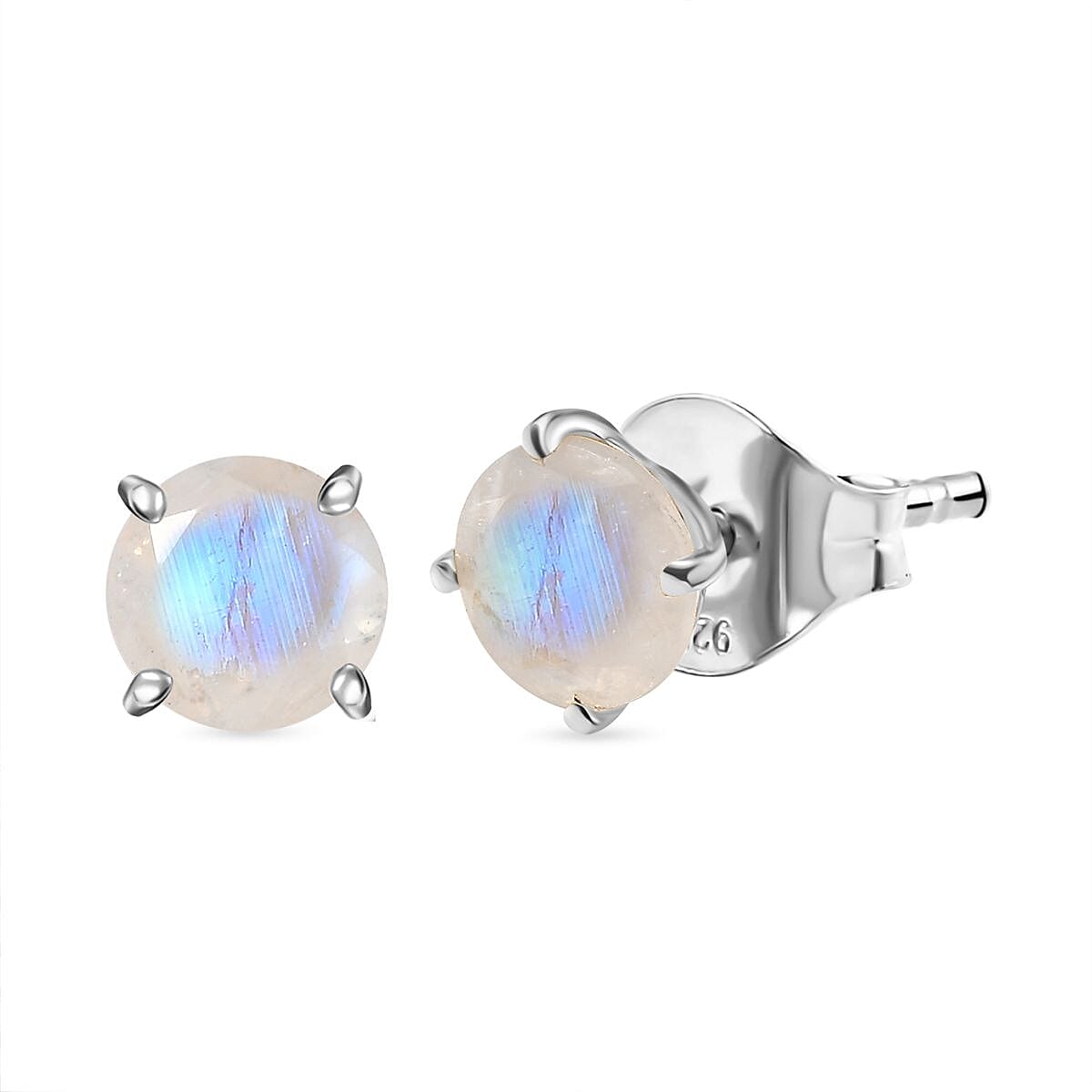 Rainbow Moonstone Push Post Earring in Platinum Overlay Sterling Silver 1.63 Ct. 8191490 0