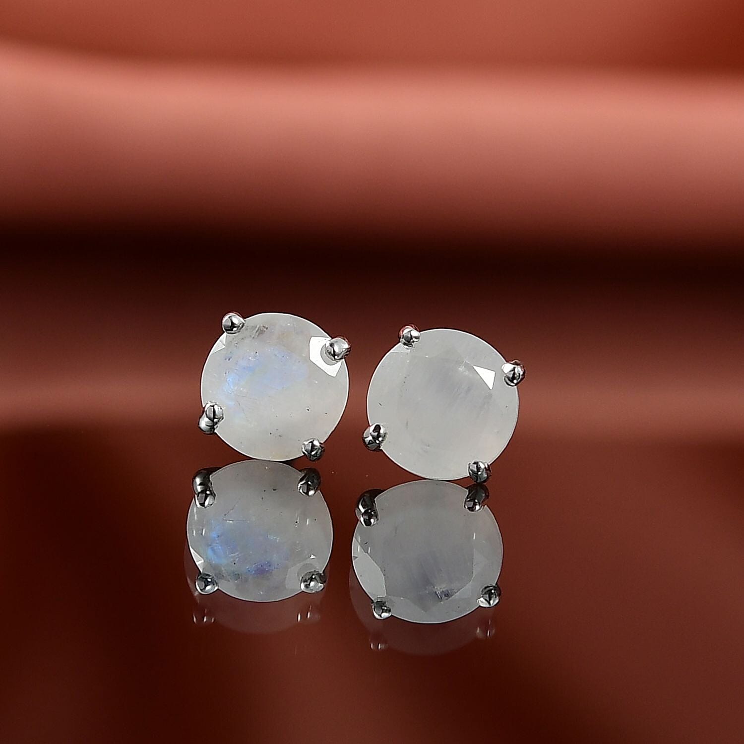 Rainbow Moonstone Push Post Earring in Platinum Overlay Sterling Silver 1.63 Ct. 8191490 1