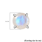 Rainbow Moonstone Push Post Earring in Platinum Overlay Sterling Silver 1.63 Ct.