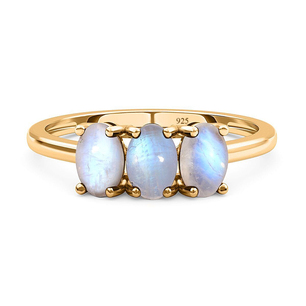Rainbow Moonstone 3 Stone Ring in 18K Vermeil Yellow Gold Plated Sterling Silver 1.779 Ct. 7362864 0
