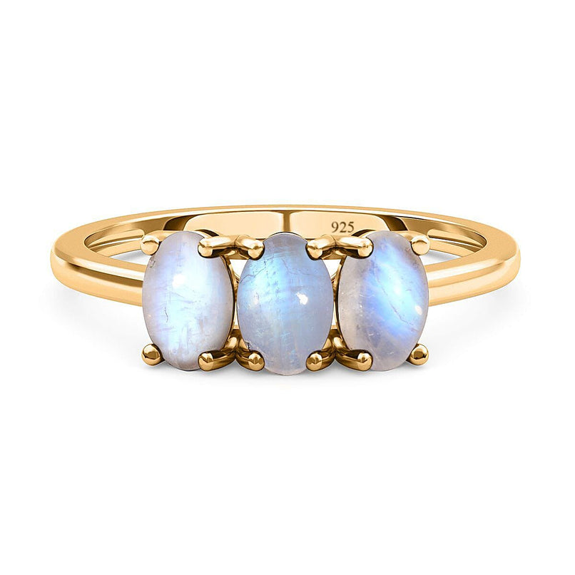 Rainbow Moonstone 3 Stone Ring in 18K Vermeil Yellow Gold Plated Sterling Silver 1.779 Ct.