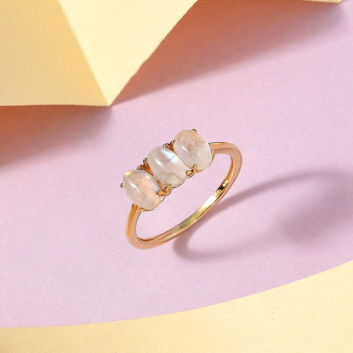 Rainbow Moonstone 3 Stone Ring in 18K Vermeil Yellow Gold Plated Sterling Silver 1.779 Ct. 7362864 3