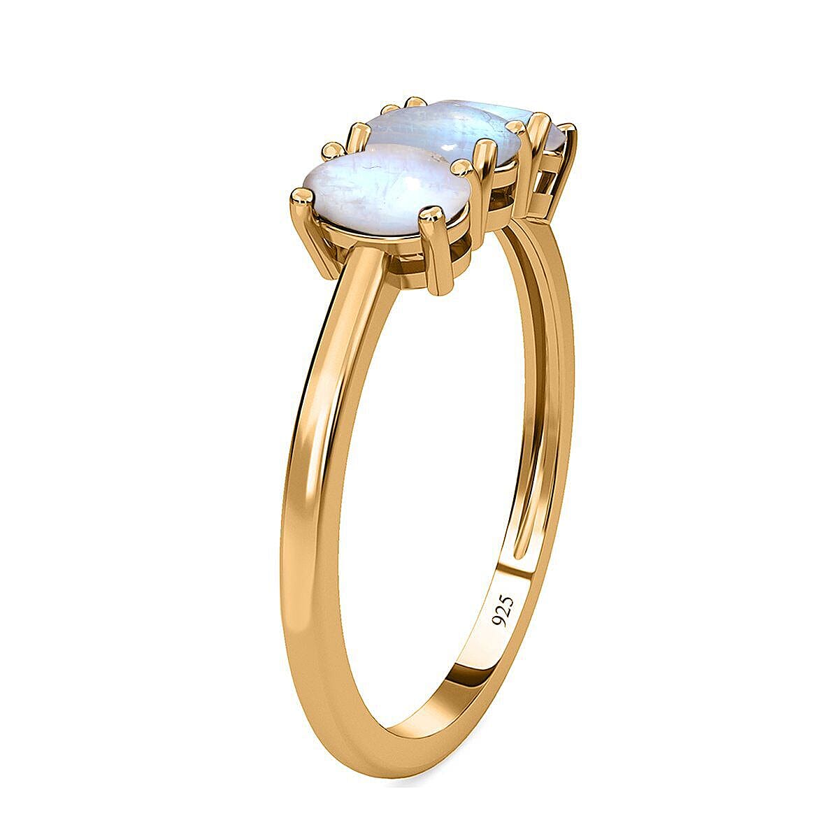 Rainbow Moonstone 3 Stone Ring in 18K Vermeil Yellow Gold Plated Sterling Silver 1.779 Ct. 7362864 7