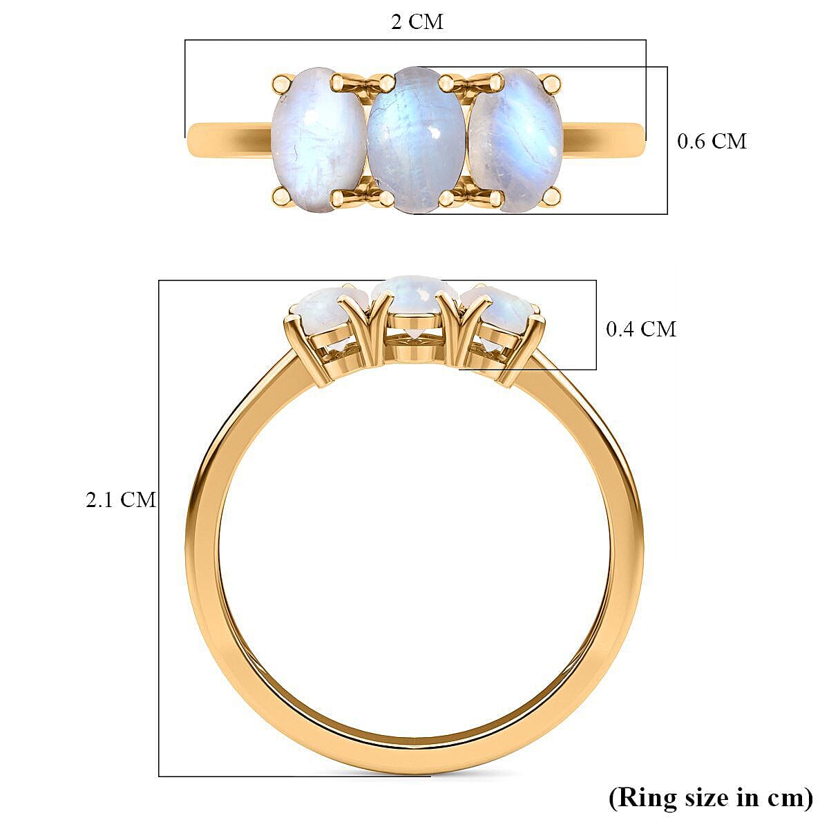 Rainbow Moonstone 3 Stone Ring in 18K Vermeil Yellow Gold Plated Sterling Silver 1.779 Ct. 7362864 11