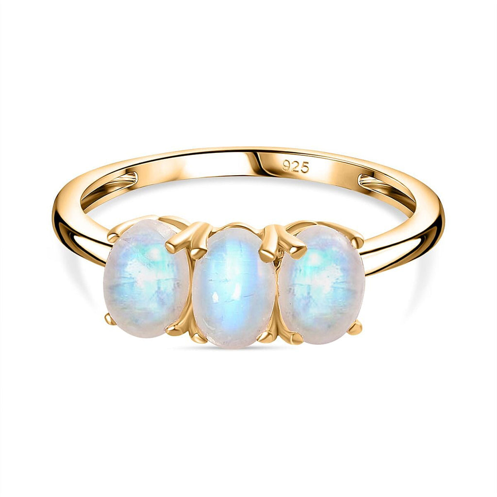 Rainbow Moonstone  3 Stone Ring in Vermeil YG Sterling Silver 2.52 ct  1.449  Ct.