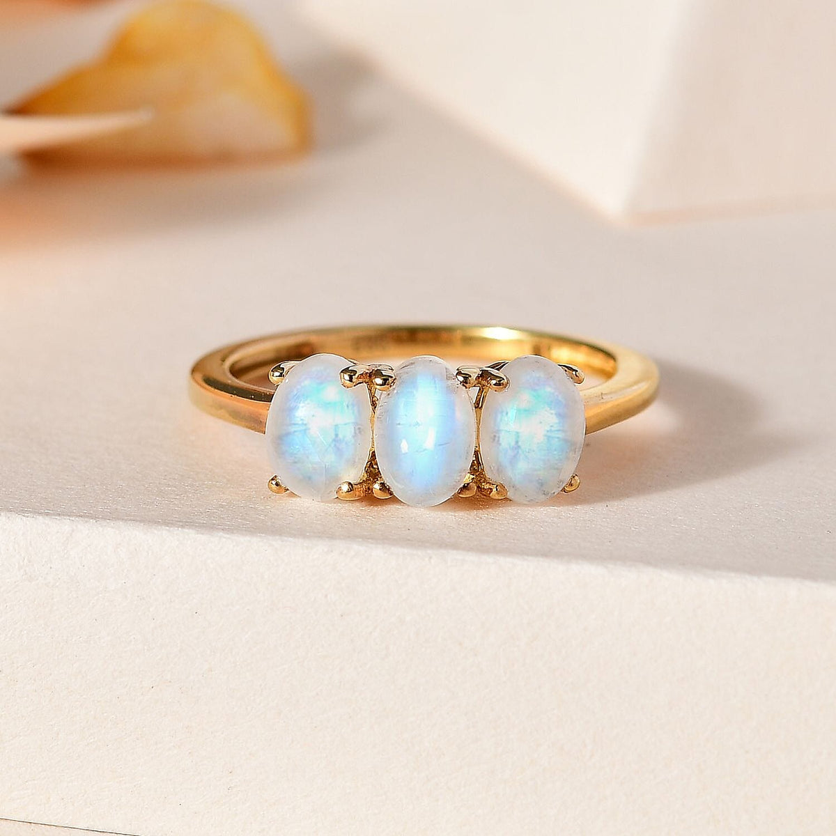 Rainbow Moonstone 3 Stone Ring in Vermeil YG Sterling Silver 1.449 Ct 7706540 1