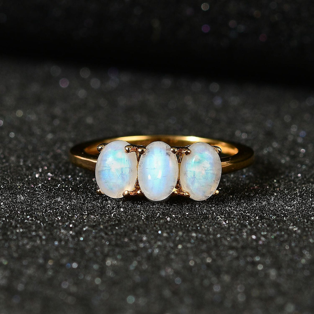 Rainbow Moonstone 3 Stone Ring in Vermeil YG Sterling Silver 1.449 Ct 7706540 2
