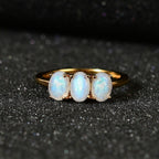 Rainbow Moonstone  3 Stone Ring in Vermeil YG Sterling Silver 2.52 ct  1.449  Ct.