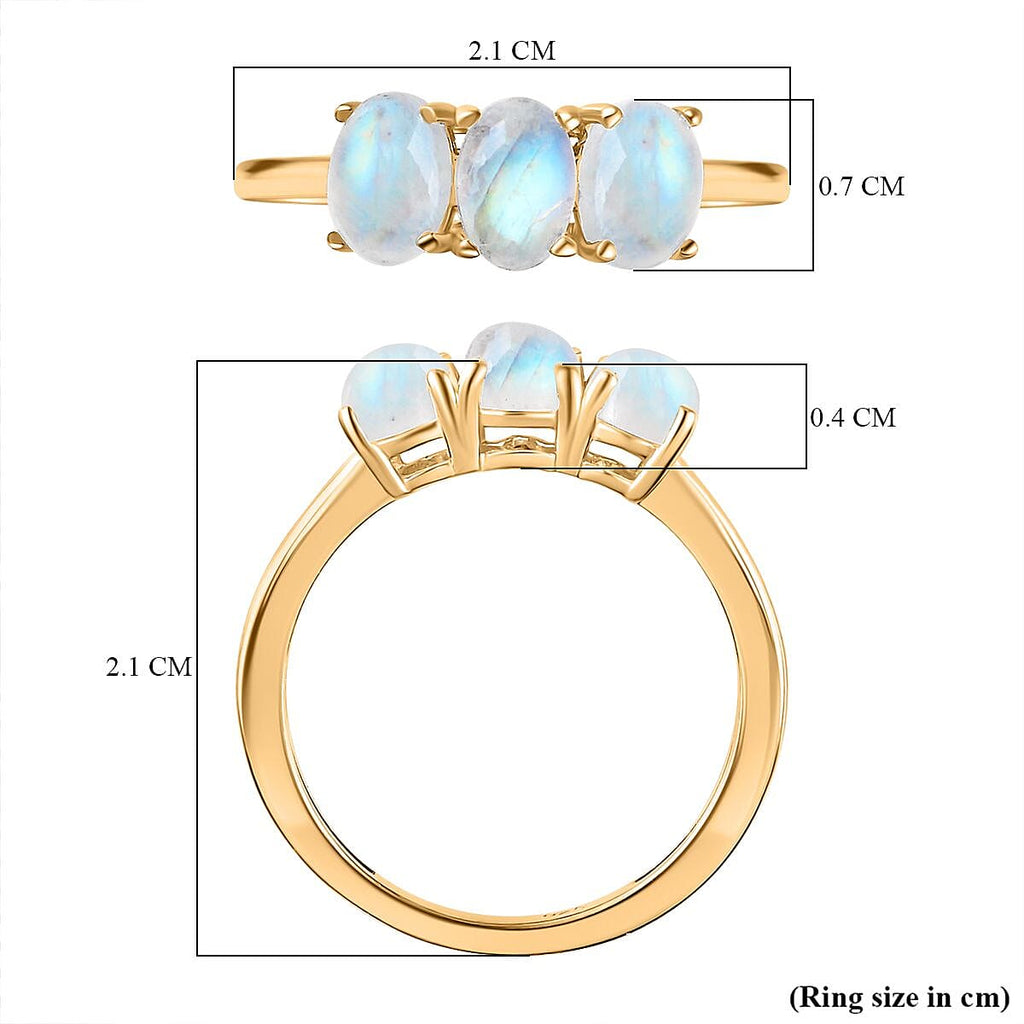 Rainbow Moonstone  3 Stone Ring in Vermeil YG Sterling Silver 2.52 ct  1.449  Ct.