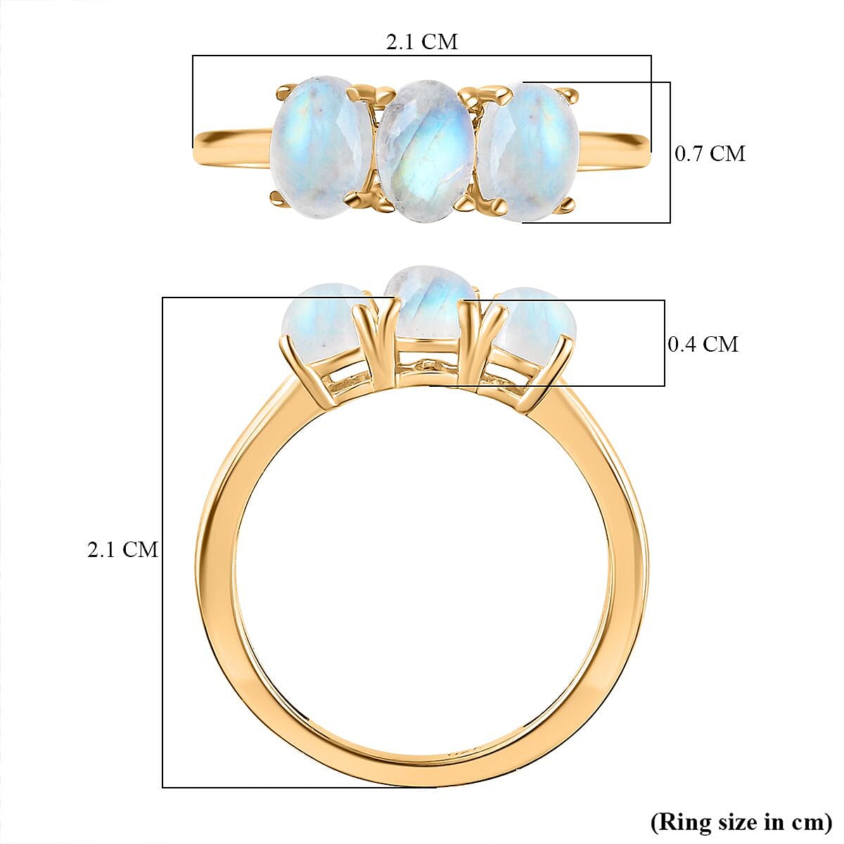 Rainbow Moonstone 3 Stone Ring in Vermeil YG Sterling Silver 1.449 Ct 7706540 6