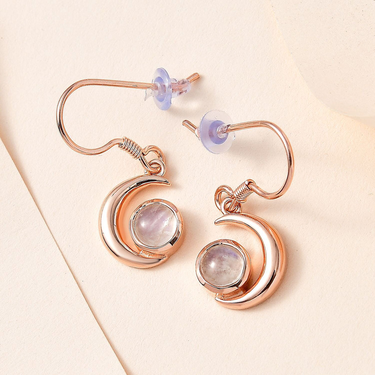 Rainbow Moonstone Dangling Earrings in 18K Rose Gold Vermeil Plated Sterling Silver 1.93 Ct. 7582279 1