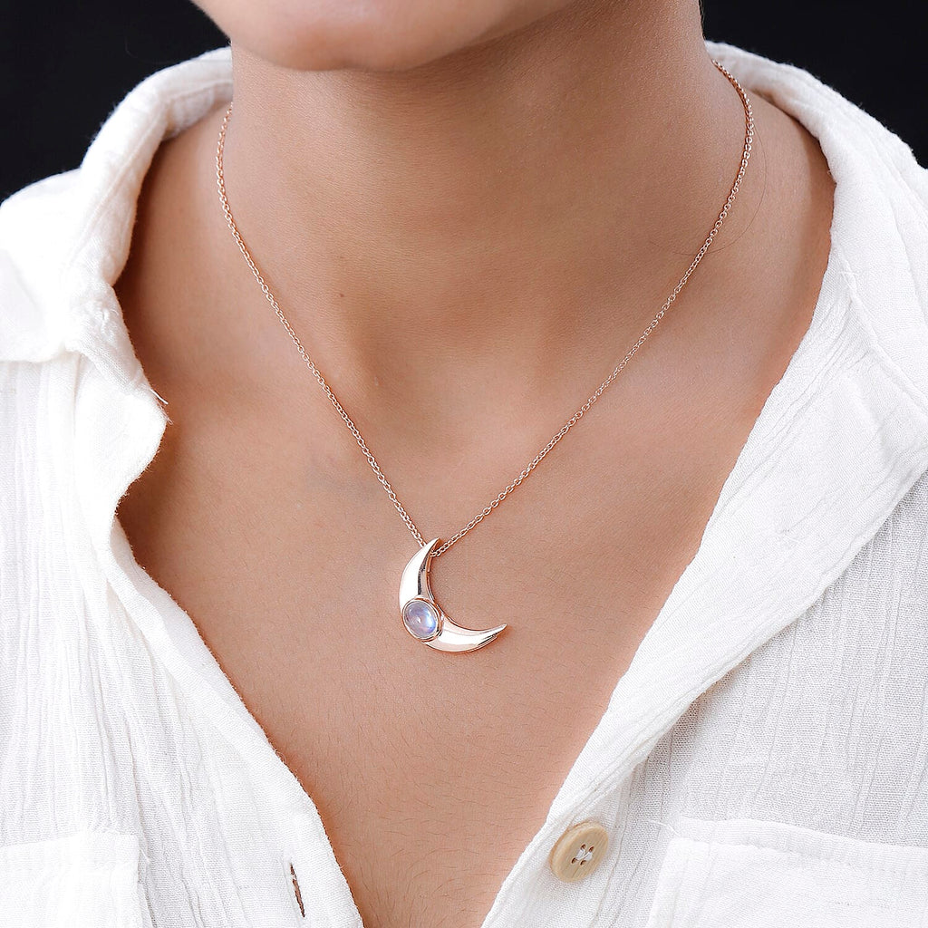 Rainbow Moonstone Necklace (Size - 20) in 18K Rose Gold Vermeil Plated Sterling Silver 1.92 Ct.