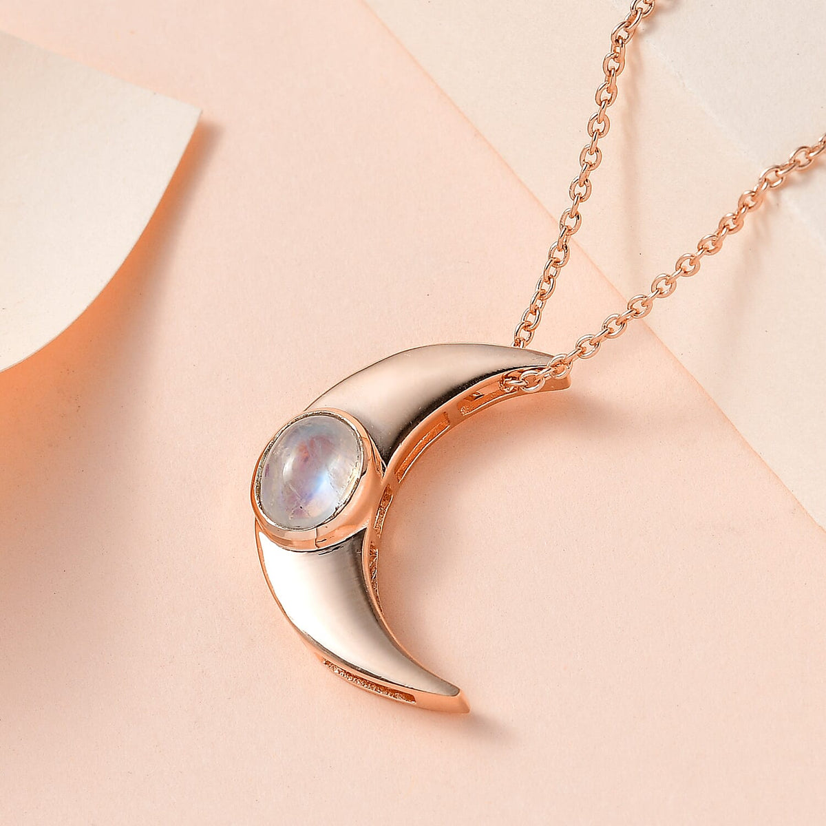 Rainbow Moonstone Necklace (Size - 20) in 18K Rose Gold Vermeil Plated Sterling Silver 1.92 Ct. 7533085 2