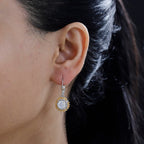 Moon Glow Moonstone,  Fire Opal ,  White Zircon  Solitaire Lever Back Earring in Rhodium Overlay Sterling Silver 3.57 ct  3.276  Ct.