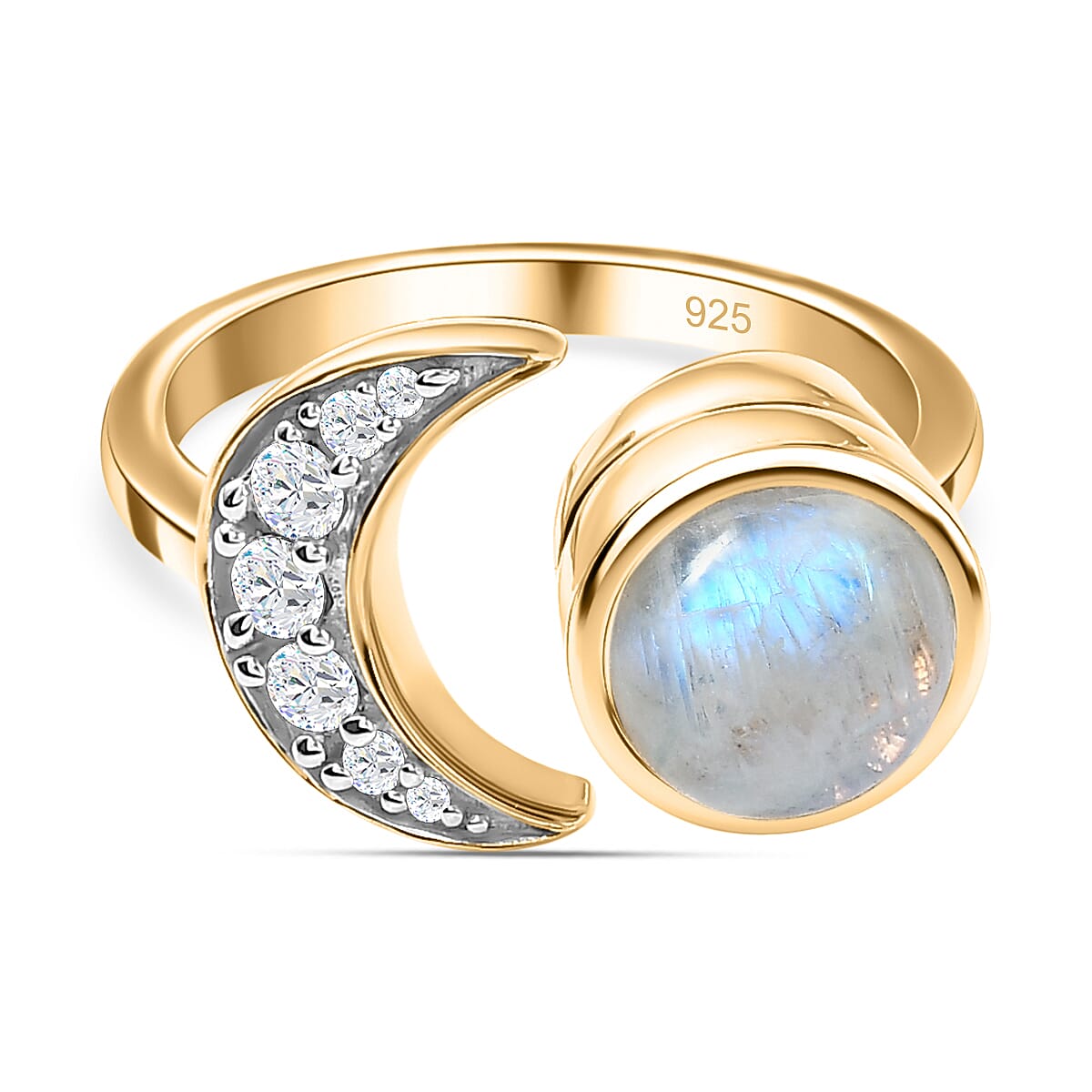Rainbow Moonstone &amp; Moissanite Ring in 18K Yellow Gold Vermeil Plated Sterling Silver, 2.70 Ct. 7618149 0