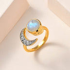 Rainbow Moonstone & Moissanite Ring in 18K Yellow Gold Vermeil Plated Sterling Silver, 2.70 Ct.
