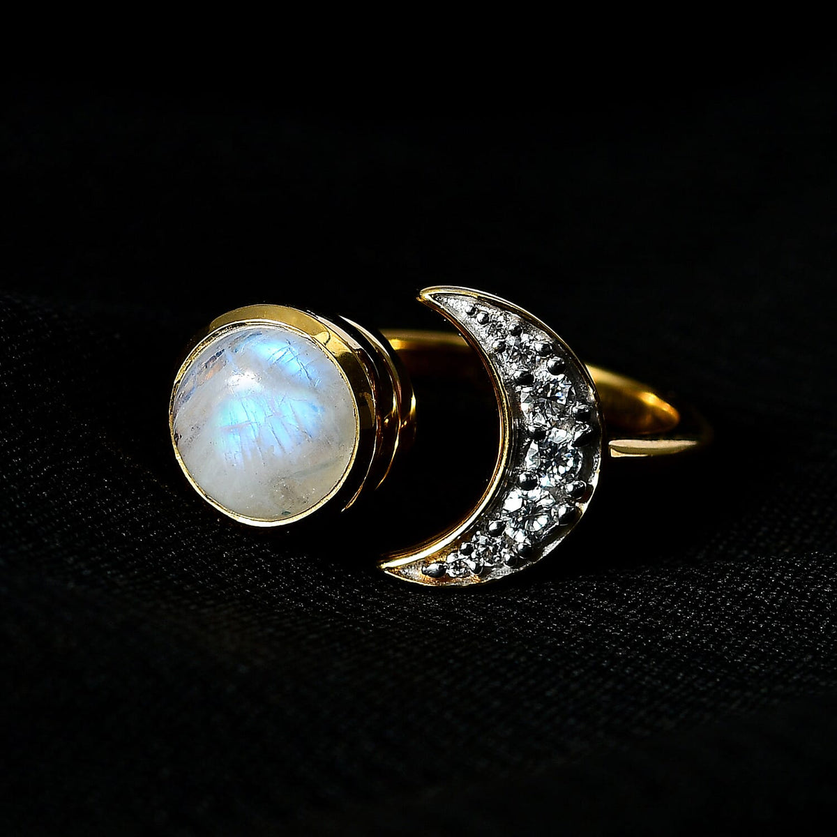 Rainbow Moonstone &amp; Moissanite Ring in 18K Yellow Gold Vermeil Plated Sterling Silver, 2.70 Ct. 7618149 2