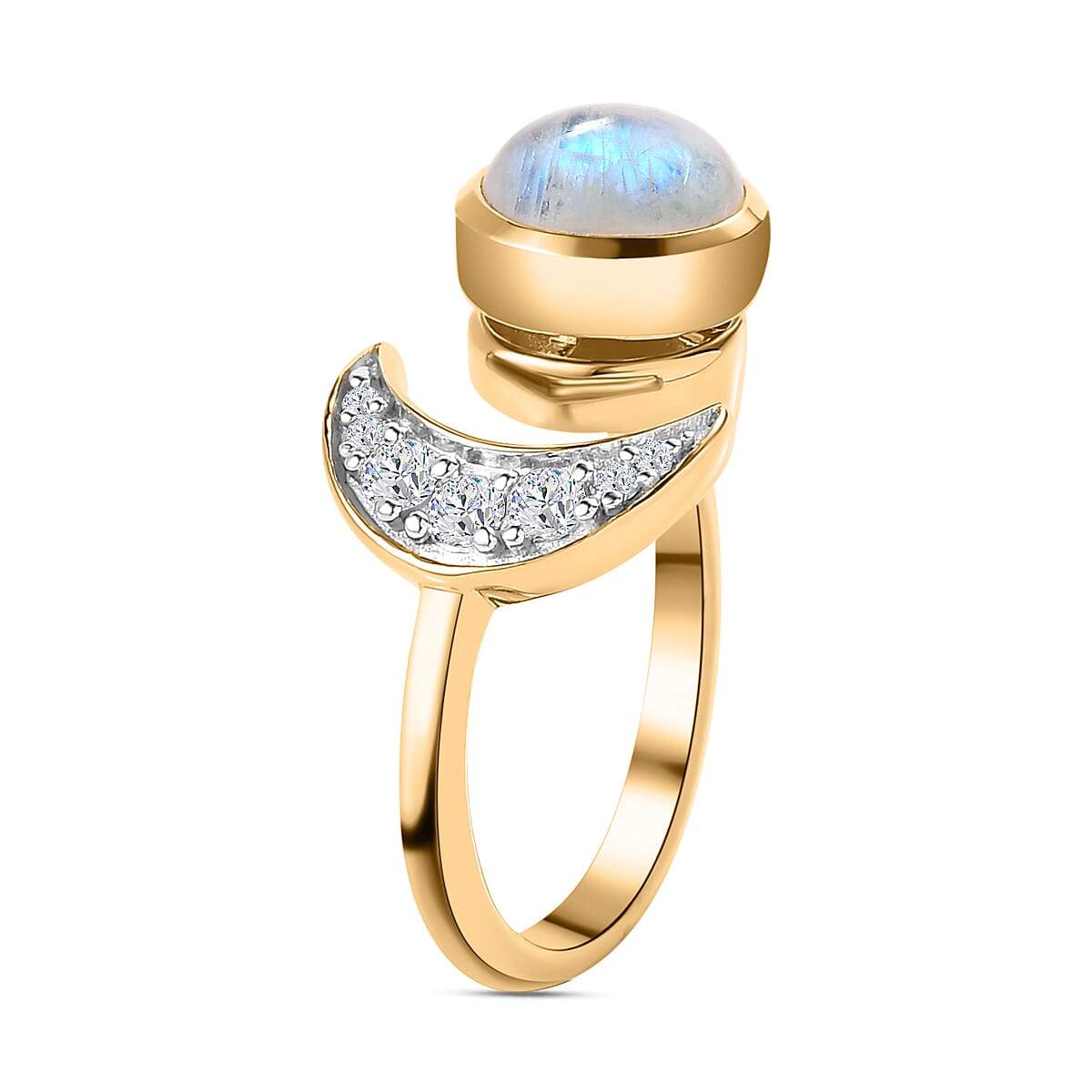 Rainbow Moonstone &amp; Moissanite Ring in 18K Yellow Gold Vermeil Plated Sterling Silver, 2.70 Ct. 7618149 4