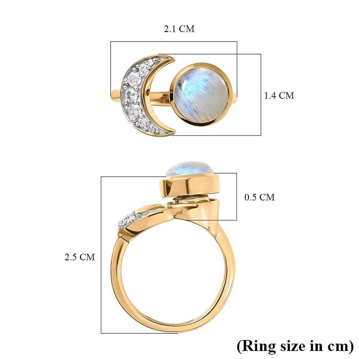 Rainbow Moonstone &amp; Moissanite Ring in 18K Yellow Gold Vermeil Plated Sterling Silver, 2.70 Ct. 7618149 6