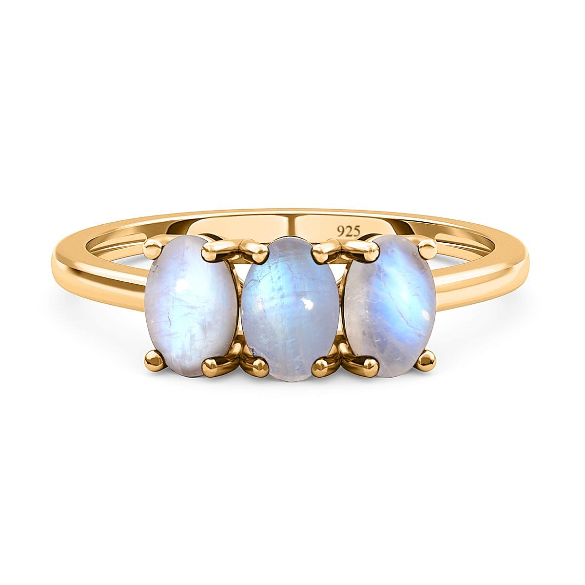 Rainbow Moonstone 3 Stone Ring in 18K Vermeil Yellow Gold Plated Sterling Silver 1.779 Ct. 7362864 2