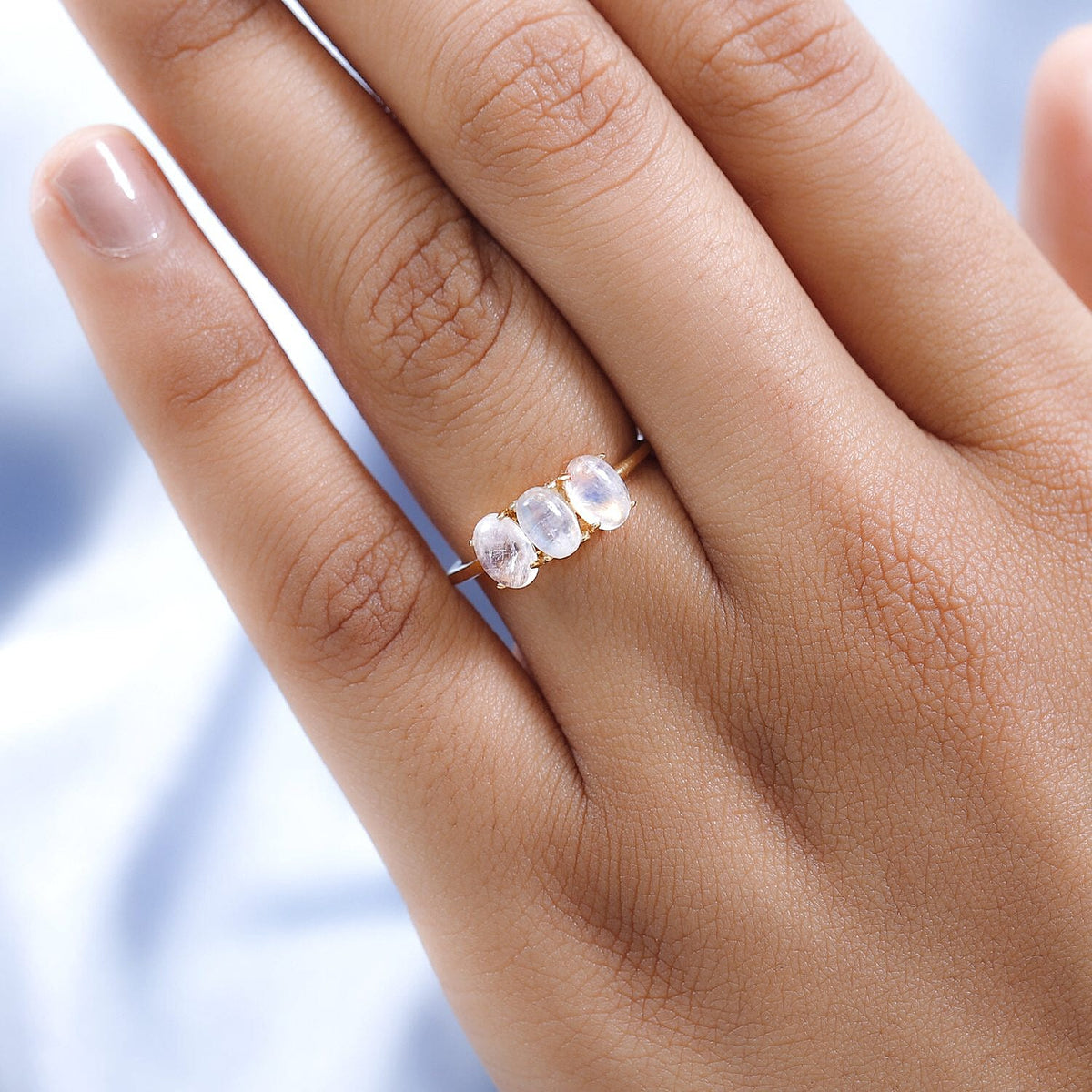 Rainbow Moonstone 3 Stone Ring in 18K Vermeil Yellow Gold Plated Sterling Silver 1.779 Ct. 7362864 6