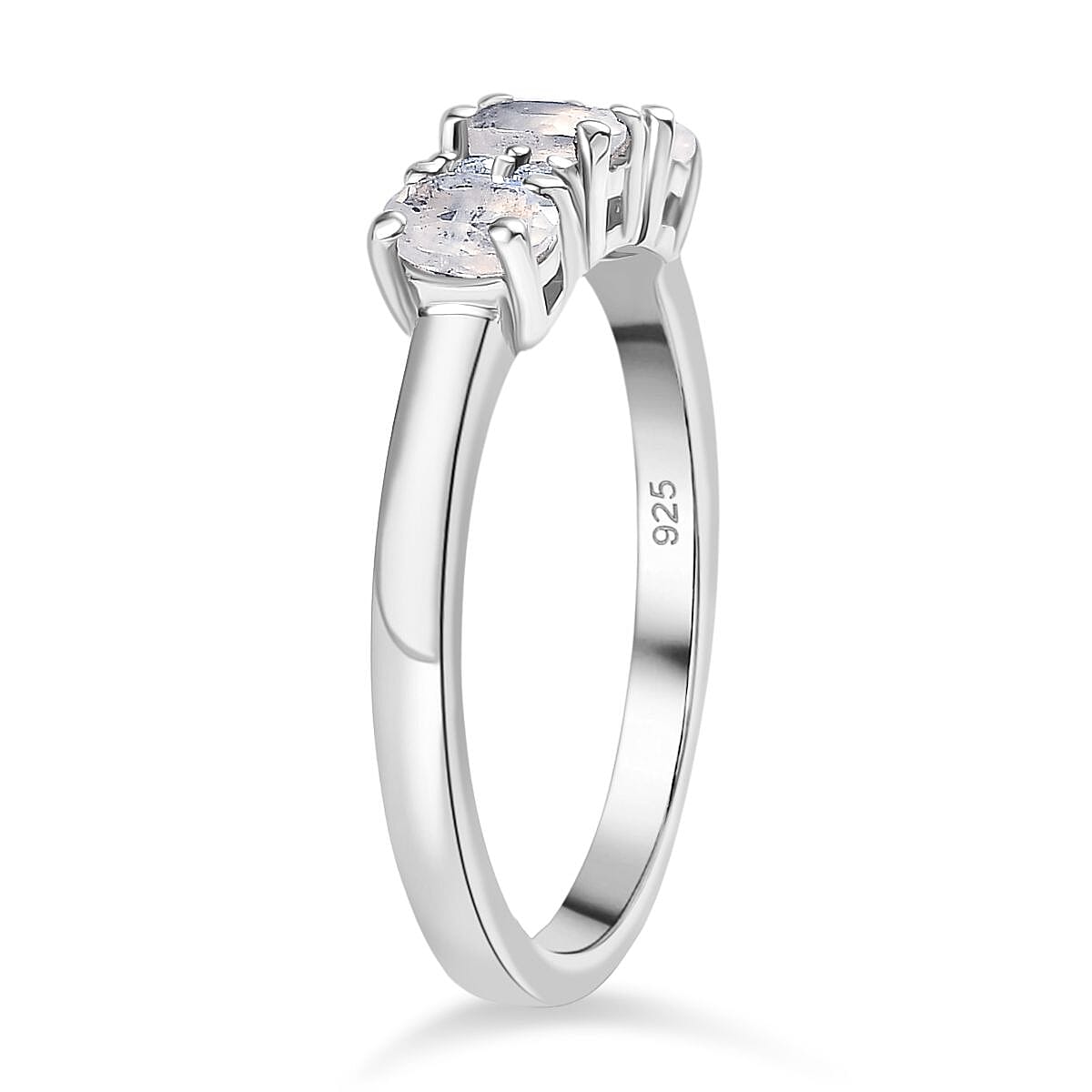 Rainbow Moonstone &amp; White Zircon Trilogy Ring in Platinum Overlay Sterling Silver 8134324 4