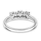 Rainbow Moonstone & White Zircon Trilogy Ring in Platinum Overlay Sterling Silver