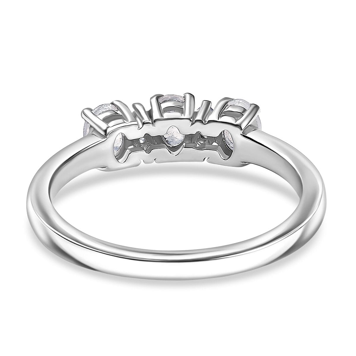 Rainbow Moonstone &amp; White Zircon Trilogy Ring in Platinum Overlay Sterling Silver 8134324 5