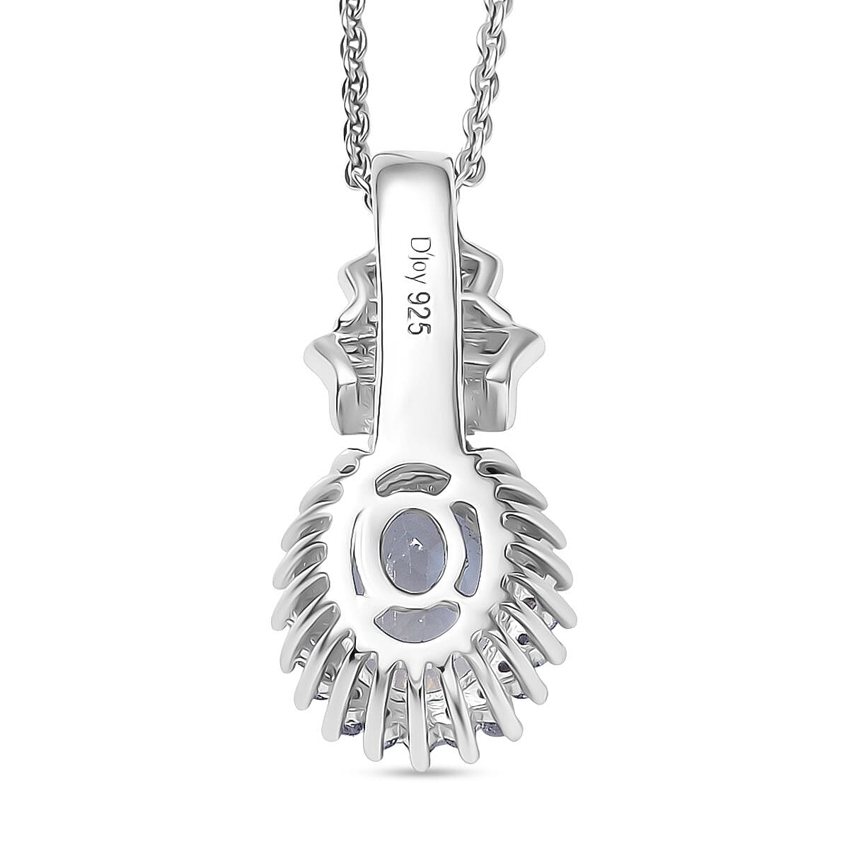 Rainbow Moonstone &amp; White Zircon Pendant with Chain (Size 20) in Rhodium Overlay Sterling Silver 1.75 Ct. 4396929 5