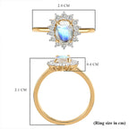Rainbow Moonstone and Natural Cambodian Zircon Ring in 14K Gold Overlay Sterling Silver 1.18 Ct.