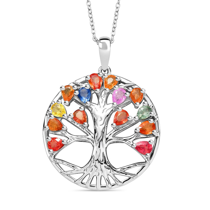 Rainbow Sapphire &amp; Blue Sapphire Pendant with Chain (Size 20) in Rhodium Overlay Sterling Silver 2.11 Ct. 4417983 1