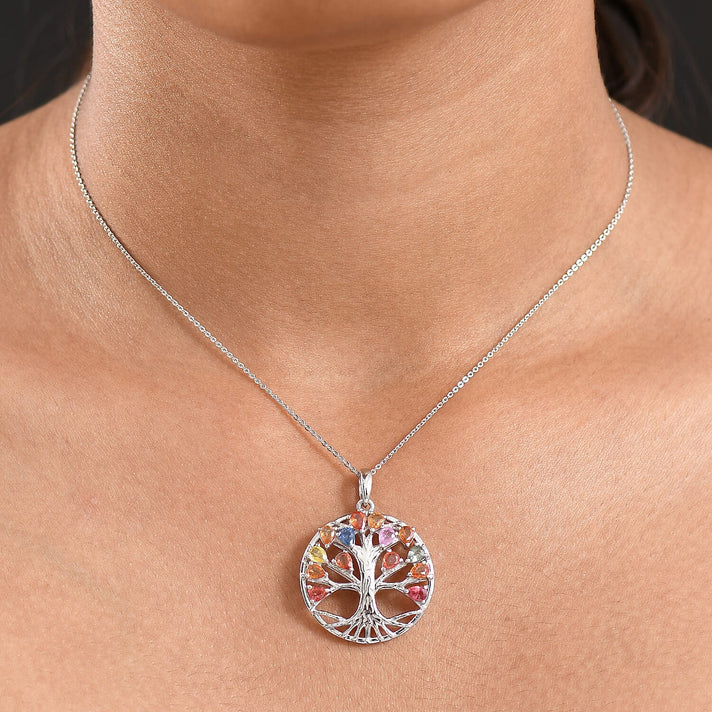 Rainbow Sapphire &amp; Blue Sapphire Pendant with Chain (Size 20) in Rhodium Overlay Sterling Silver 2.11 Ct. 4417983 2