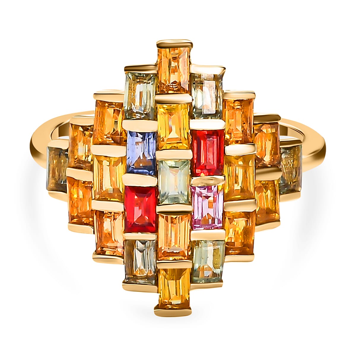 Rainbow Sapphire Cluster Ring in Vermeil Yelow Gold Plated Sterling Silver 2.55 Ct. 7555463 0