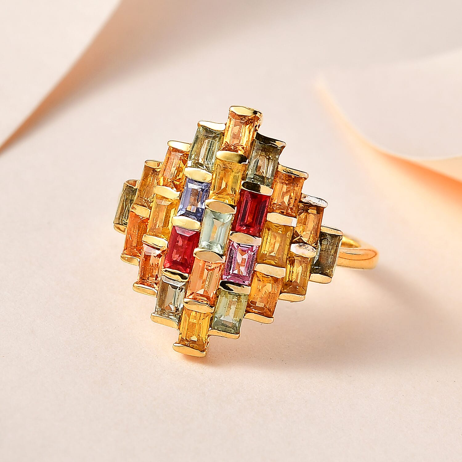 Rainbow Sapphire Cluster Ring in Vermeil Yelow Gold Plated Sterling Silver 2.55 Ct. 7555463 1