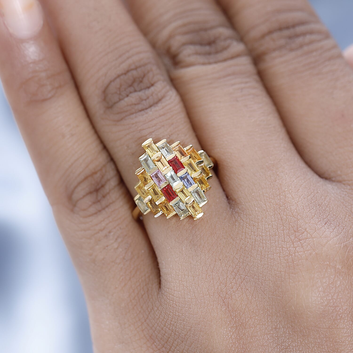 Rainbow Sapphire Cluster Ring in Vermeil Yelow Gold Plated Sterling Silver 2.55 Ct. 7555463 2