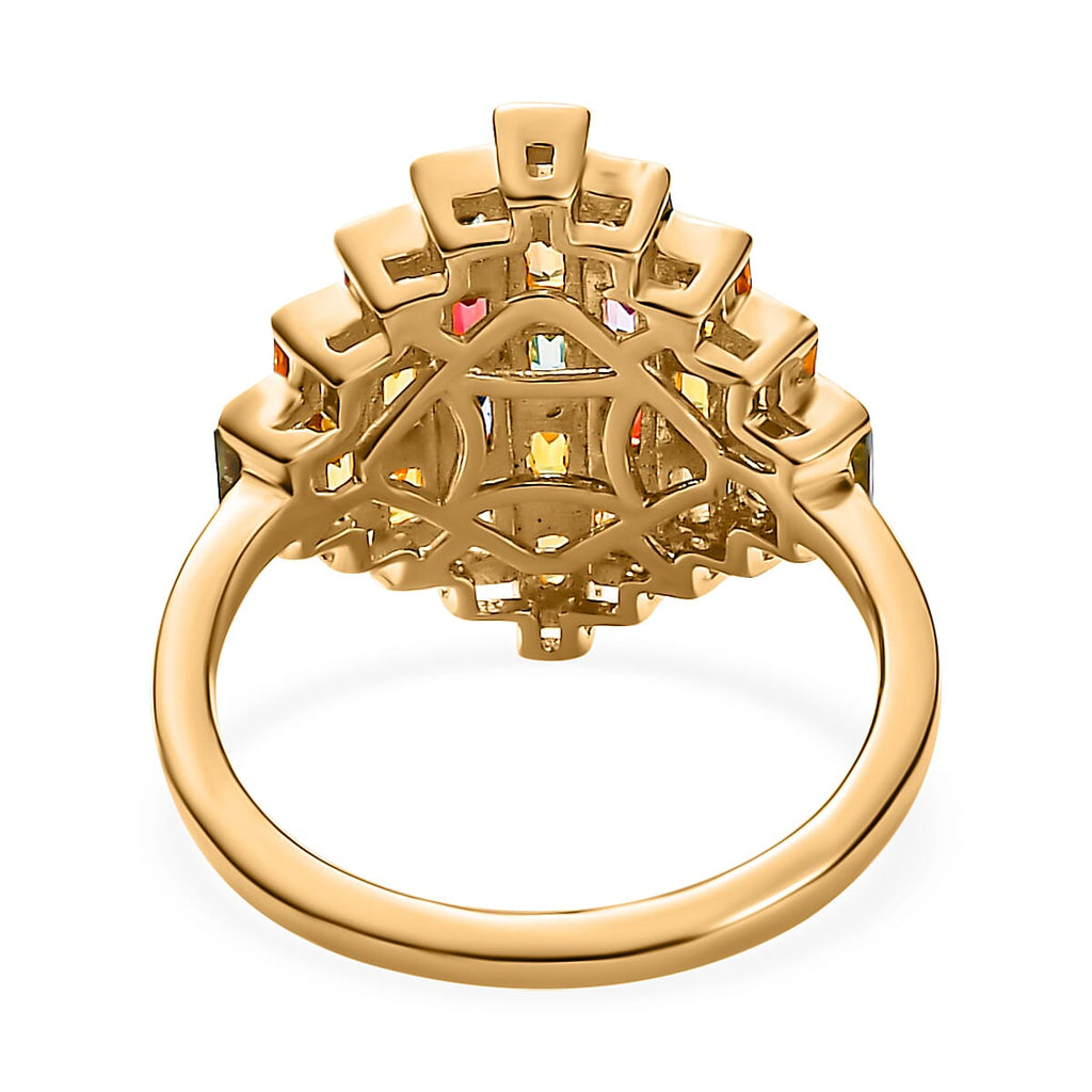 Rainbow Sapphire Cluster Ring in 18K Vermeil Yellow Gold Plated Sterling Silver 2.55 Ct.