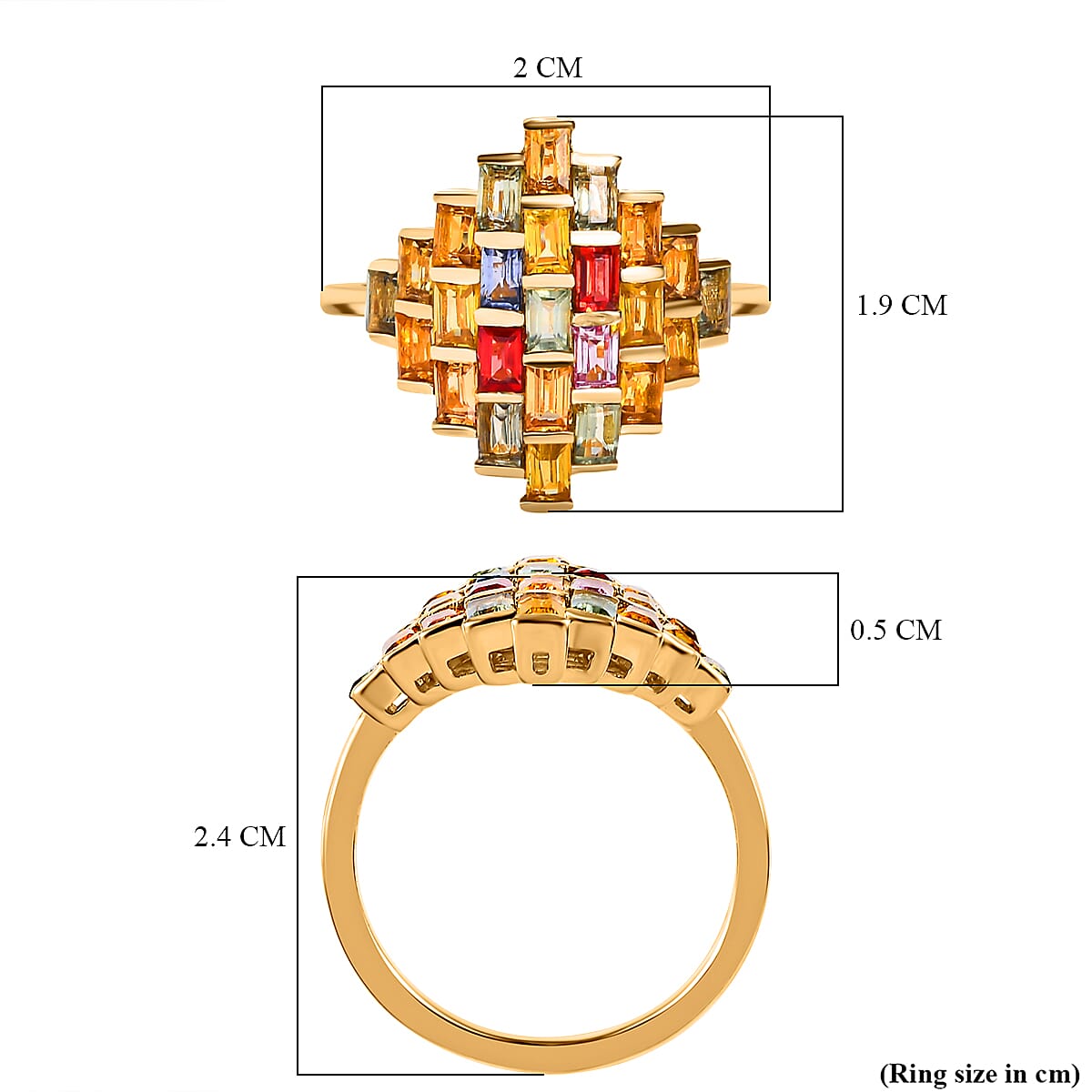 Rainbow Sapphire Cluster Ring in Vermeil Yelow Gold Plated Sterling Silver 2.55 Ct. 7555463 5