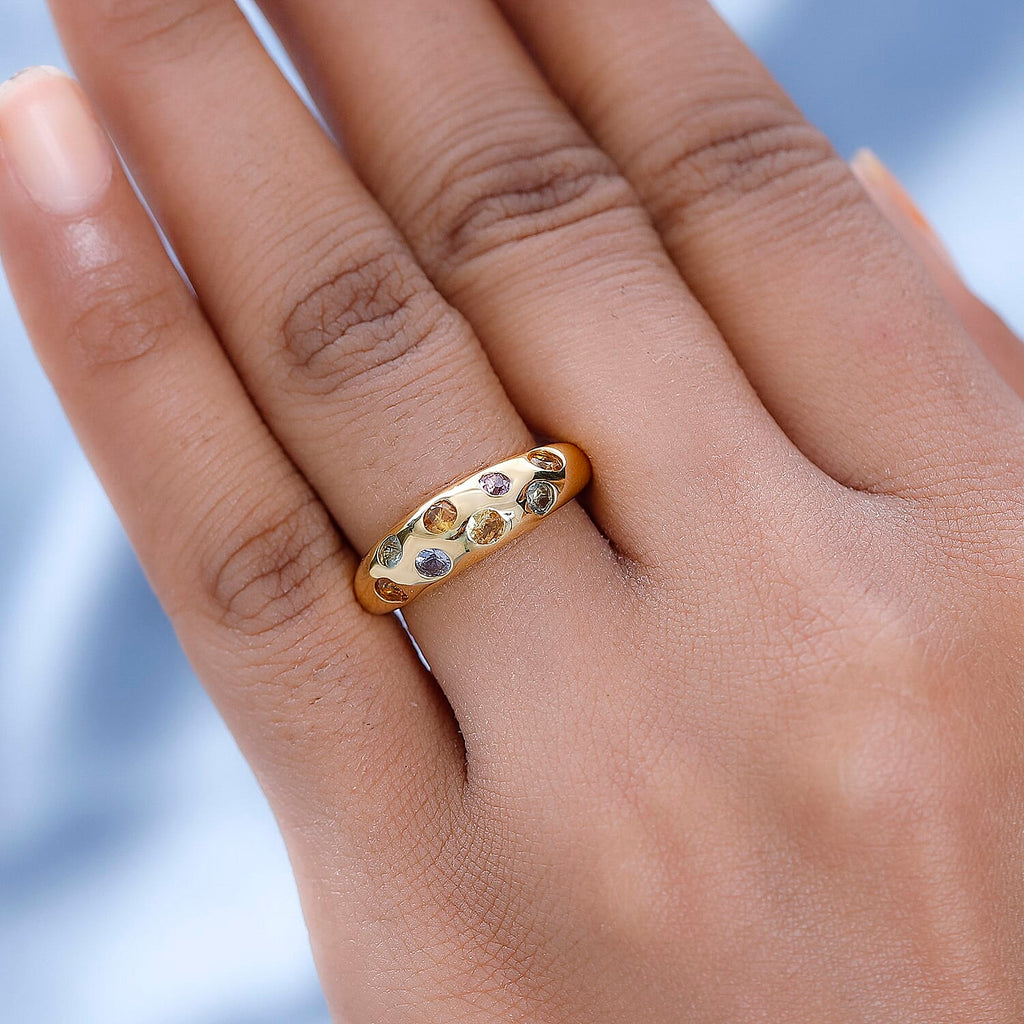 Rainbow Sapphire Classic Nomad Ring in 18K Vermeil Yellow Gold Plated Sterling Silver 1.04 Ct