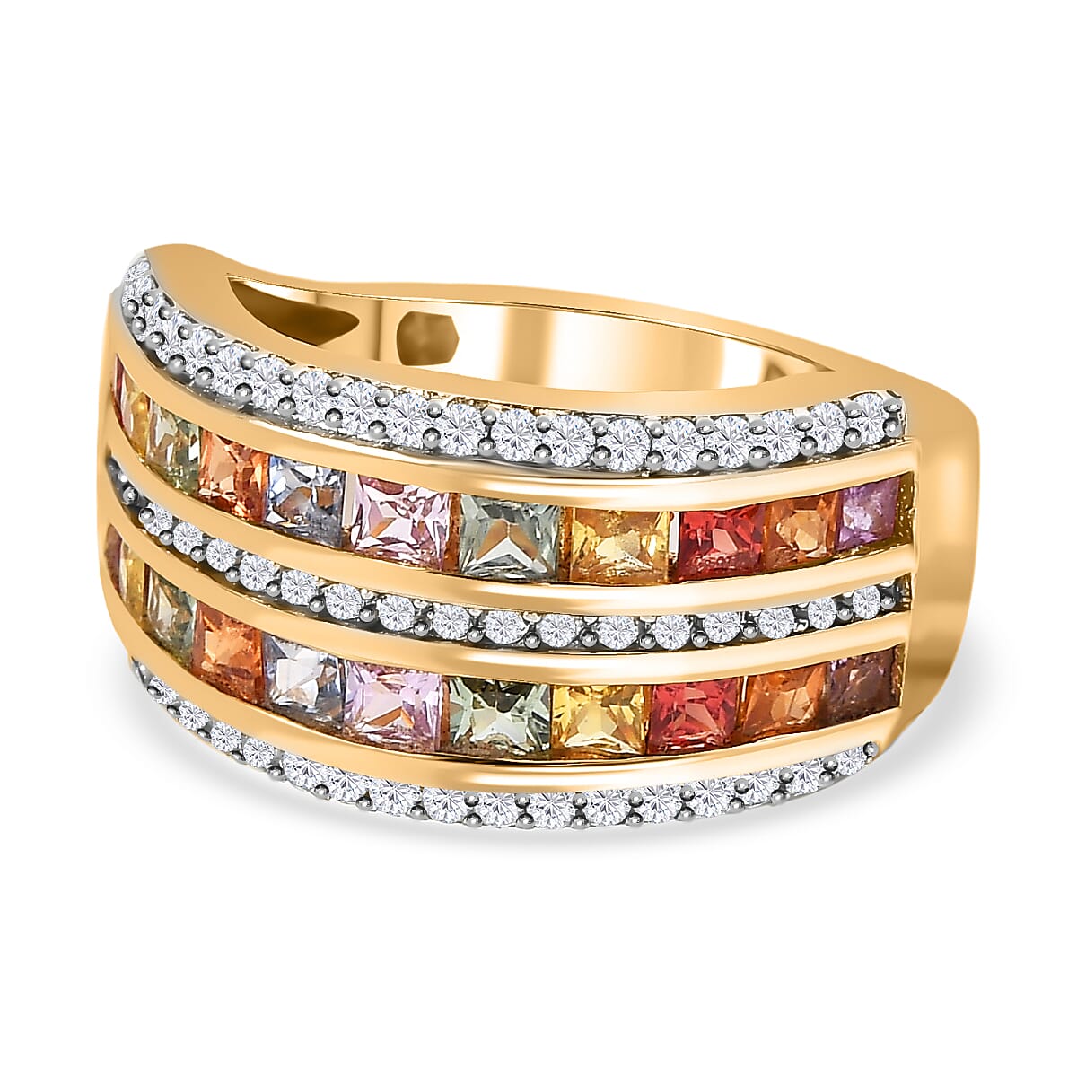 Rainbow Sapphire &amp; Natural Zircon Ring in 18K Yellow Gold Vermeil Plated Sterling Silver 2.43 Ct. 7518102 0