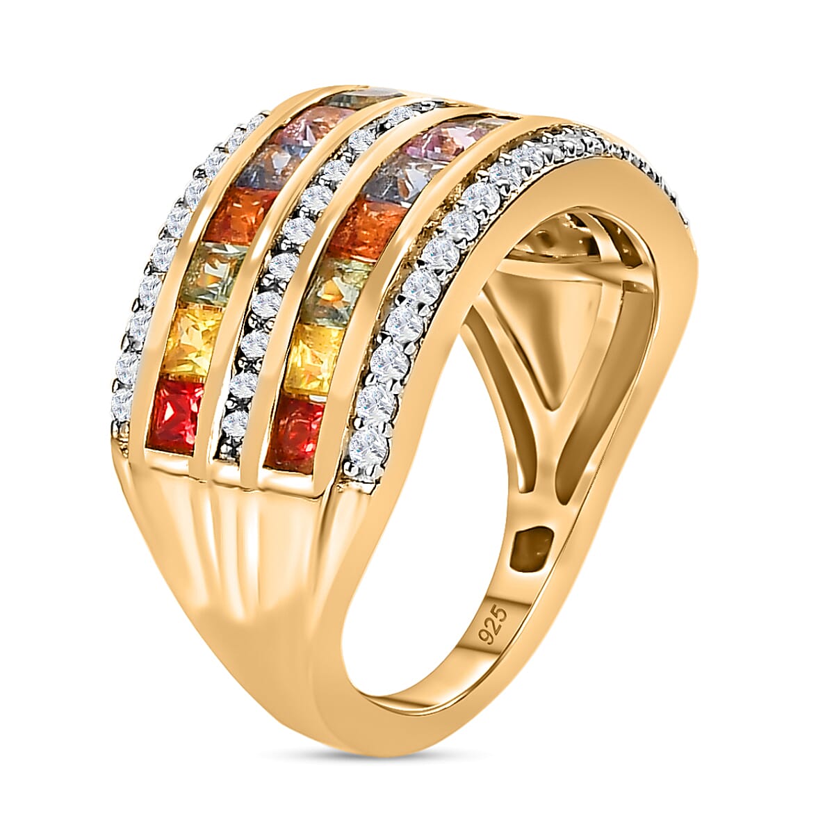 Rainbow Sapphire &amp; Natural Zircon Ring in 18K Yellow Gold Vermeil Plated Sterling Silver 2.43 Ct. 7518102 3