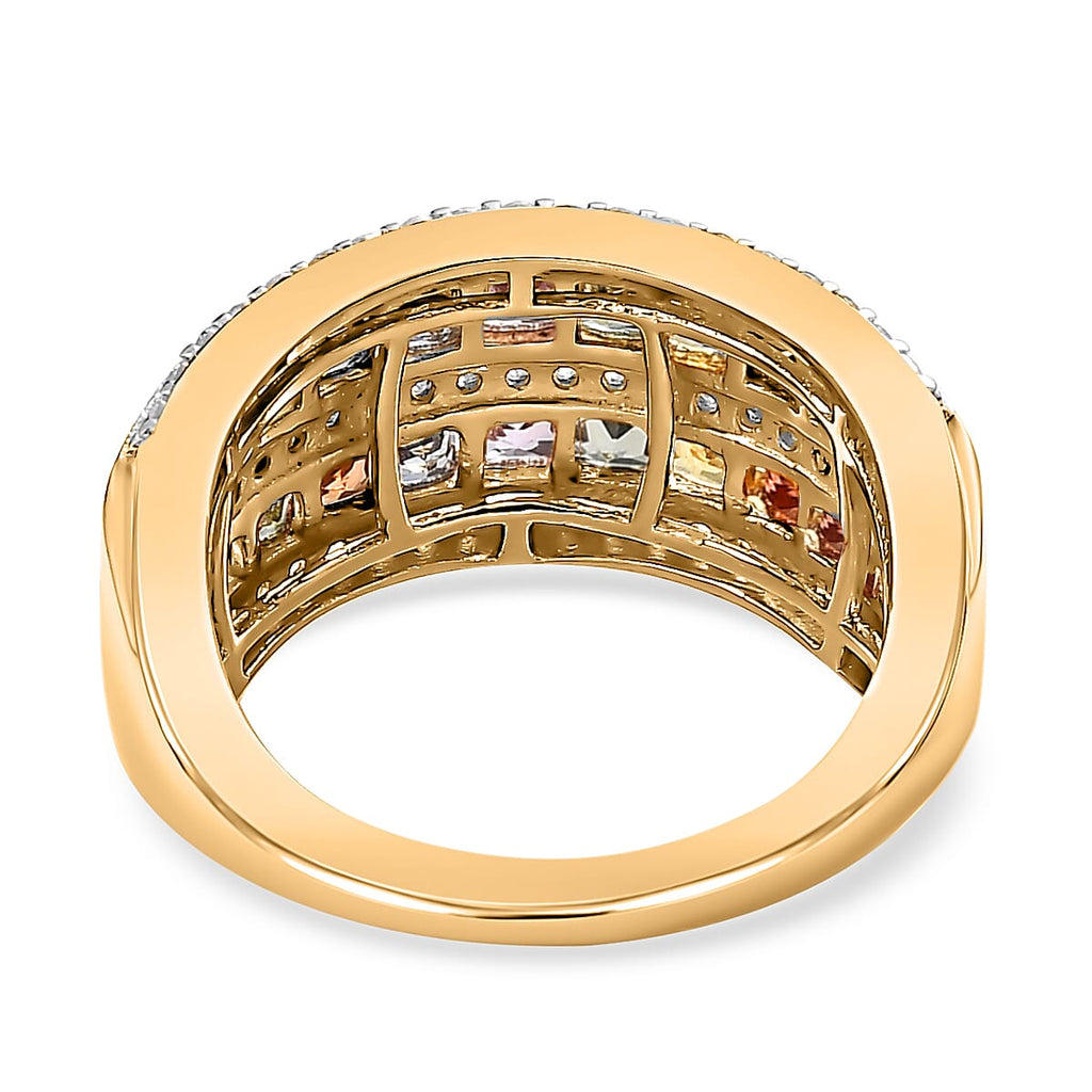 Rainbow Sapphire & Natural Zircon Ring in 18K Yellow Gold Vermeil Plated Sterling Silver 2.43 Ct.