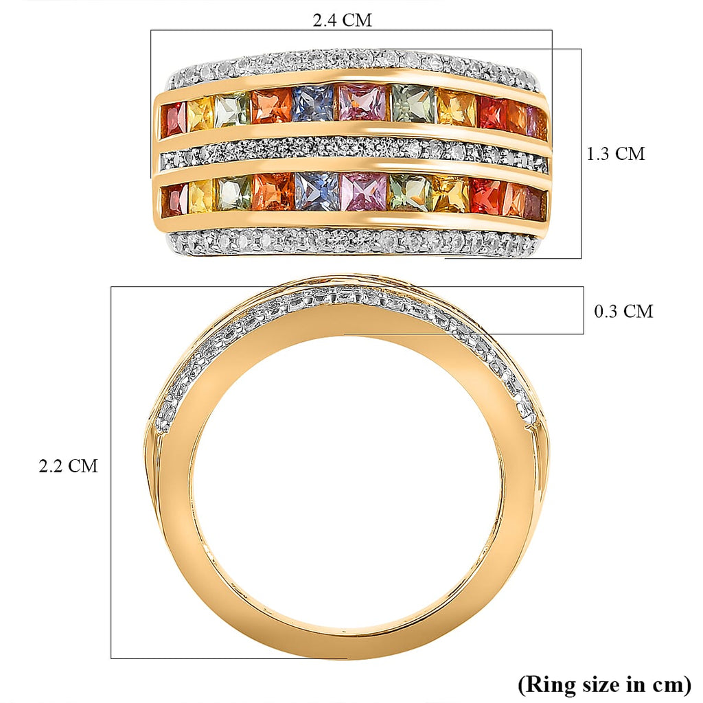 Rainbow Sapphire & Natural Zircon Ring in 18K Yellow Gold Vermeil Plated Sterling Silver 2.43 Ct.