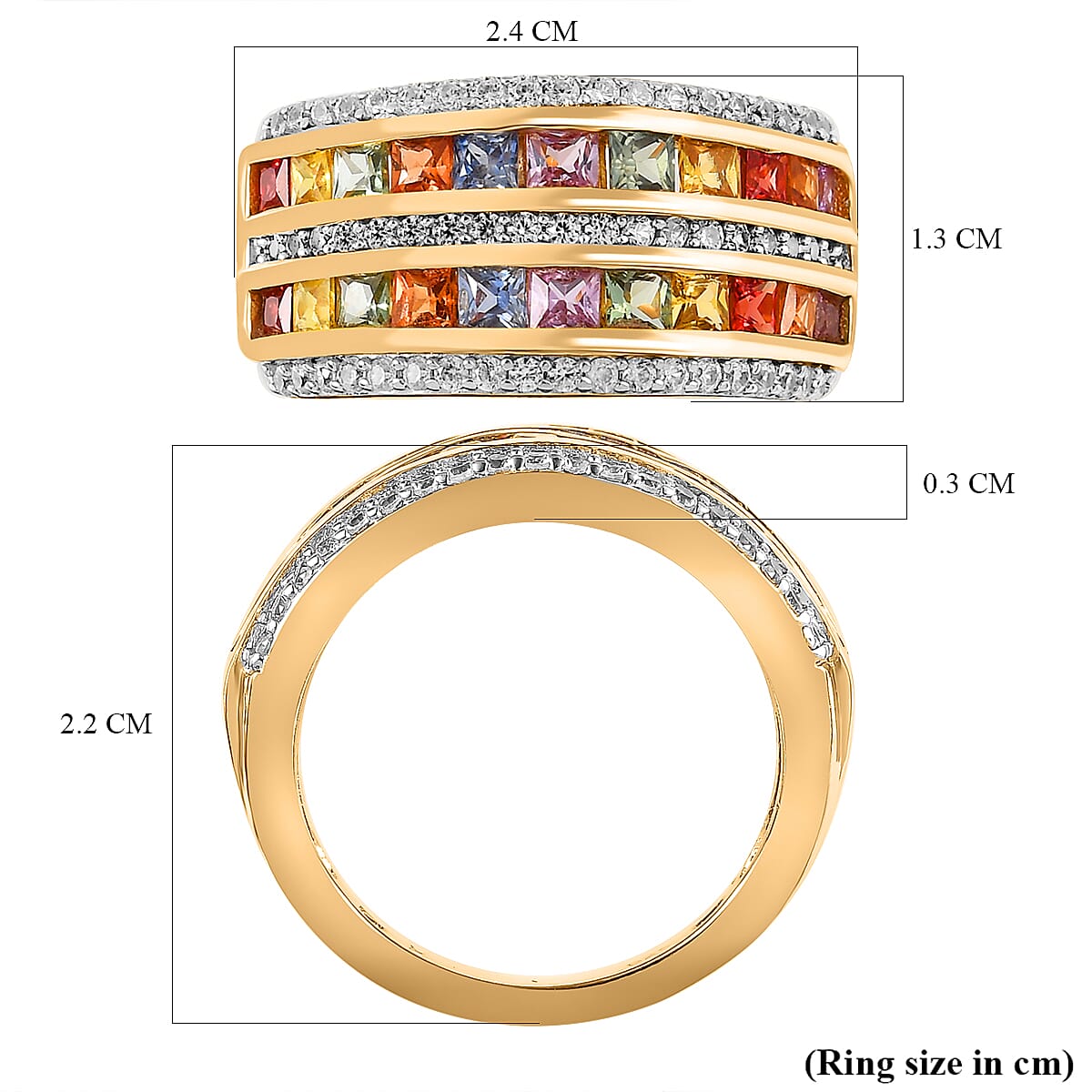 Rainbow Sapphire &amp; Natural Zircon Ring in 18K Yellow Gold Vermeil Plated Sterling Silver 2.43 Ct. 7518102 5