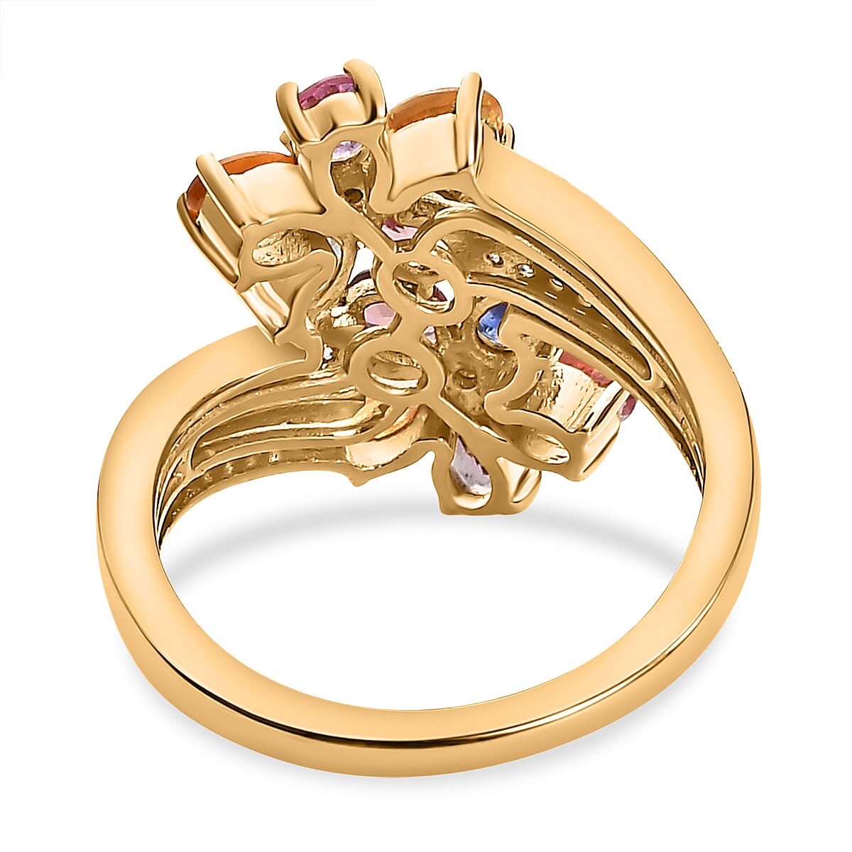Rainbow Sapphire and Natural Zircon Cluster Bypass Ring in Vermeil Yellow Gold Plated Sterling Silver 2.62 Ct. 7551814 4