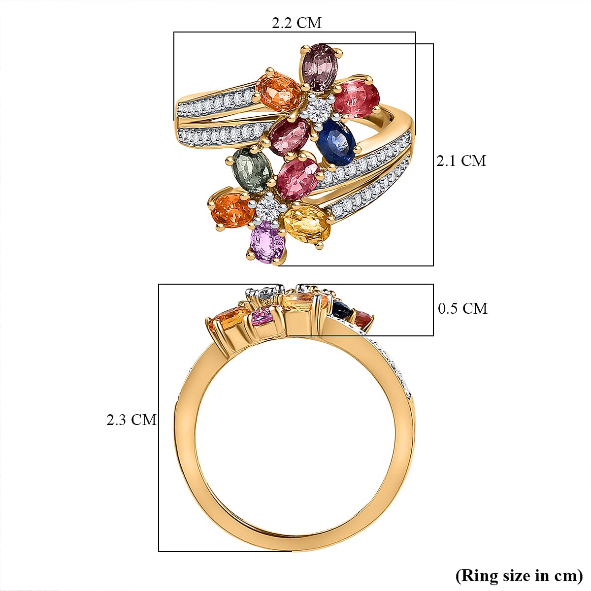 Rainbow Sapphire and Natural Zircon Cluster Bypass Ring in Vermeil Yellow Gold Plated Sterling Silver 2.62 Ct. 7551814 5