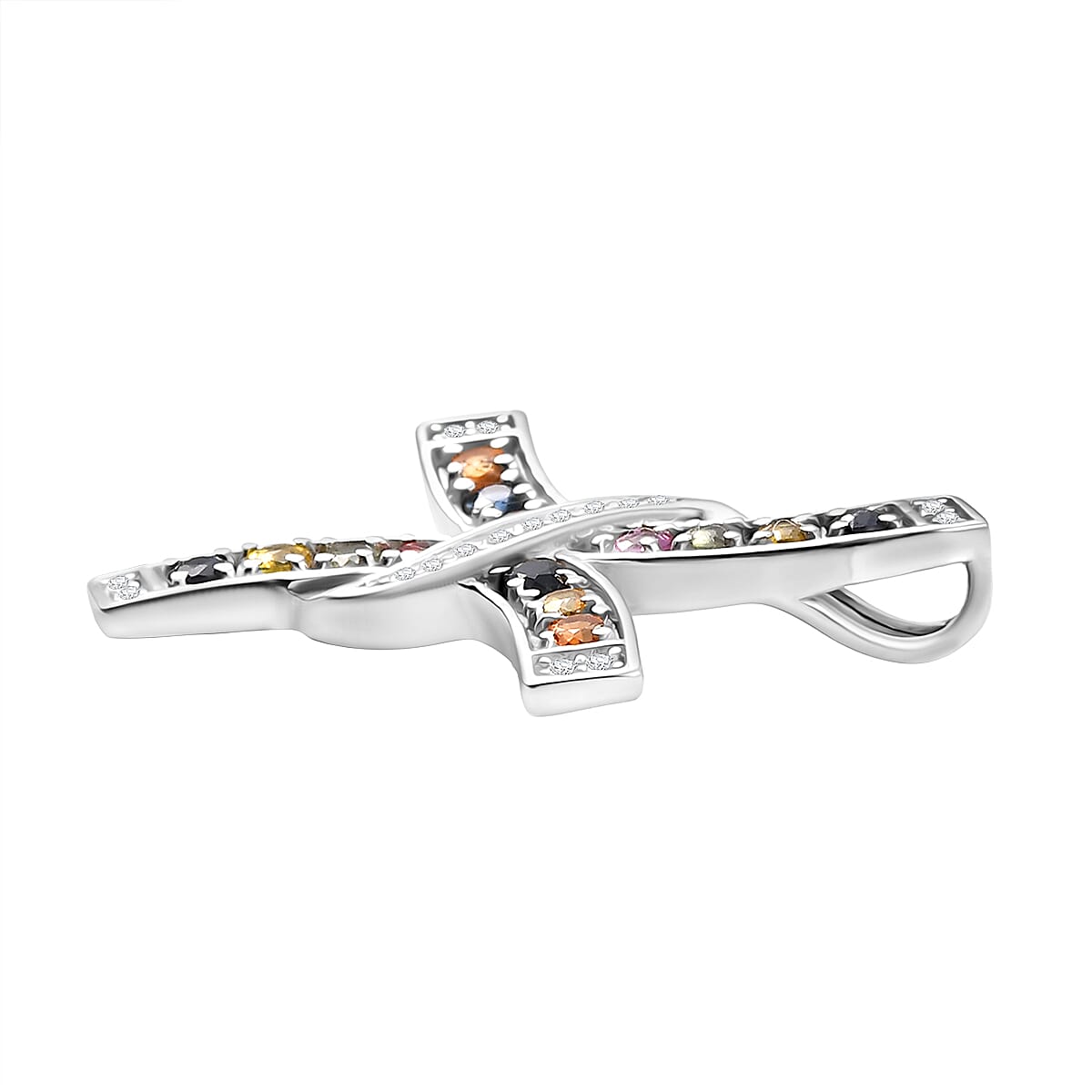Rainbow Sapphire &amp; White Zircon Pendant in Rhodium Overlay Sterling Silver 1.27 Ct. 8251945 4
