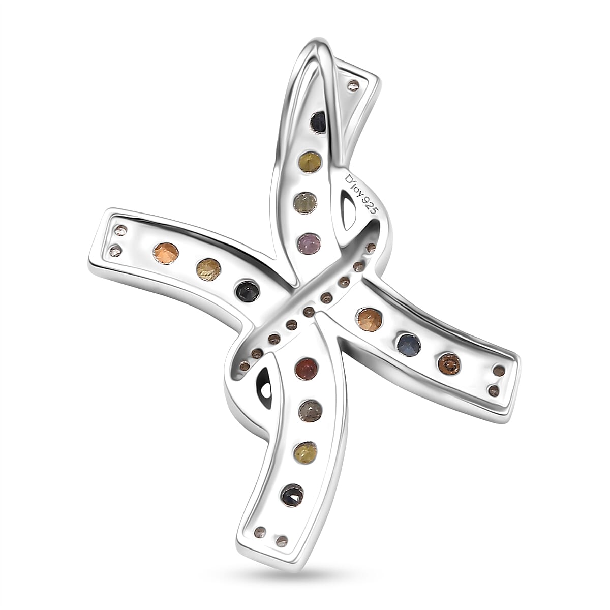 Rainbow Sapphire &amp; White Zircon Pendant in Rhodium Overlay Sterling Silver 1.27 Ct. 8251945 5