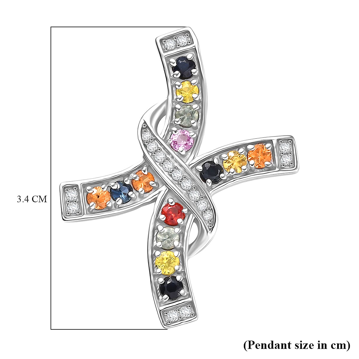 Rainbow Sapphire &amp; White Zircon Pendant in Rhodium Overlay Sterling Silver 1.27 Ct. 8251945 6